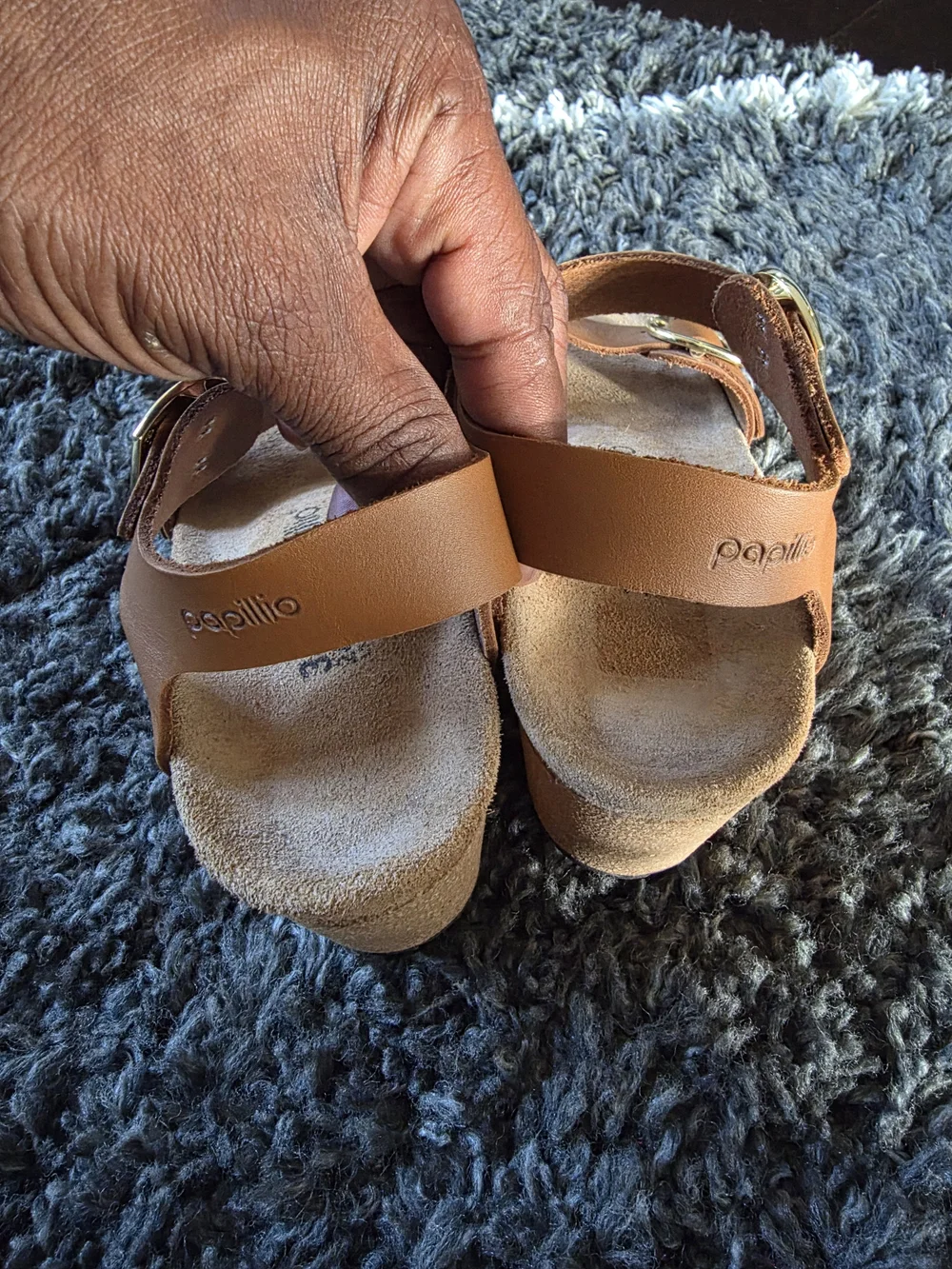 Papillio Tan Platform Sandals with Gold Buckles Size 38
